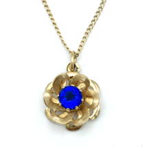 AMCO gold-filled pendant necklace - blue rhinestone flower GF Sept birthstone - £19.93 GBP