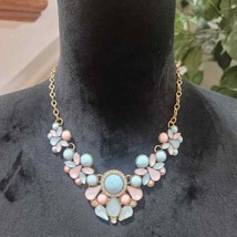 Fashion Jewelry Women&#39;s Pink Blue Bohemian Bib Gem Choker Statement Necklace - £23.53 GBP