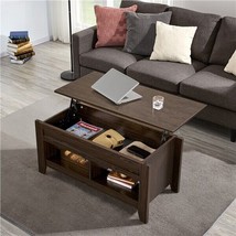 Lift Top Coffee Table With Hidden Compartment &amp; 2 Lower Storage Shelves Espresso - £134.45 GBP