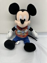 Authentic Disney Parks Mickey Mouse Plush Plaid Vest Tie Striped Stuffed Toy 16&quot; - £15.78 GBP