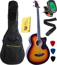 Ymc 4-String Cutaway Acoustic-Electric Bass Guitar In Sunburst,, And Picks. - £112.06 GBP