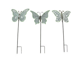 Set of 3 Galvanized Metal Butterfly Garden Stakes Patio Yard Art Outdoor Decor - £30.09 GBP