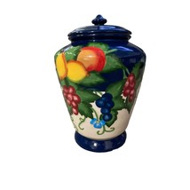 Vintage Nonnis Biscotti Cookie Jar Used Canister Fruits &amp; Vines Hand Painted Sea - £15.59 GBP