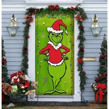 Grinch Christmas Door Cover Decorations Grinch Green Backdrop Merry Christmas Po - £19.60 GBP