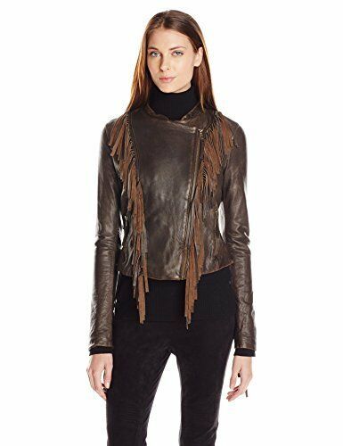 Western Fringed Style Handmade Brown Biker Genuine Finished Cow Leather Jacket