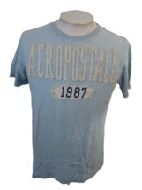 Aeropostale T Shirt sz M logo blue  white applique embroidery distressed look - £10.27 GBP