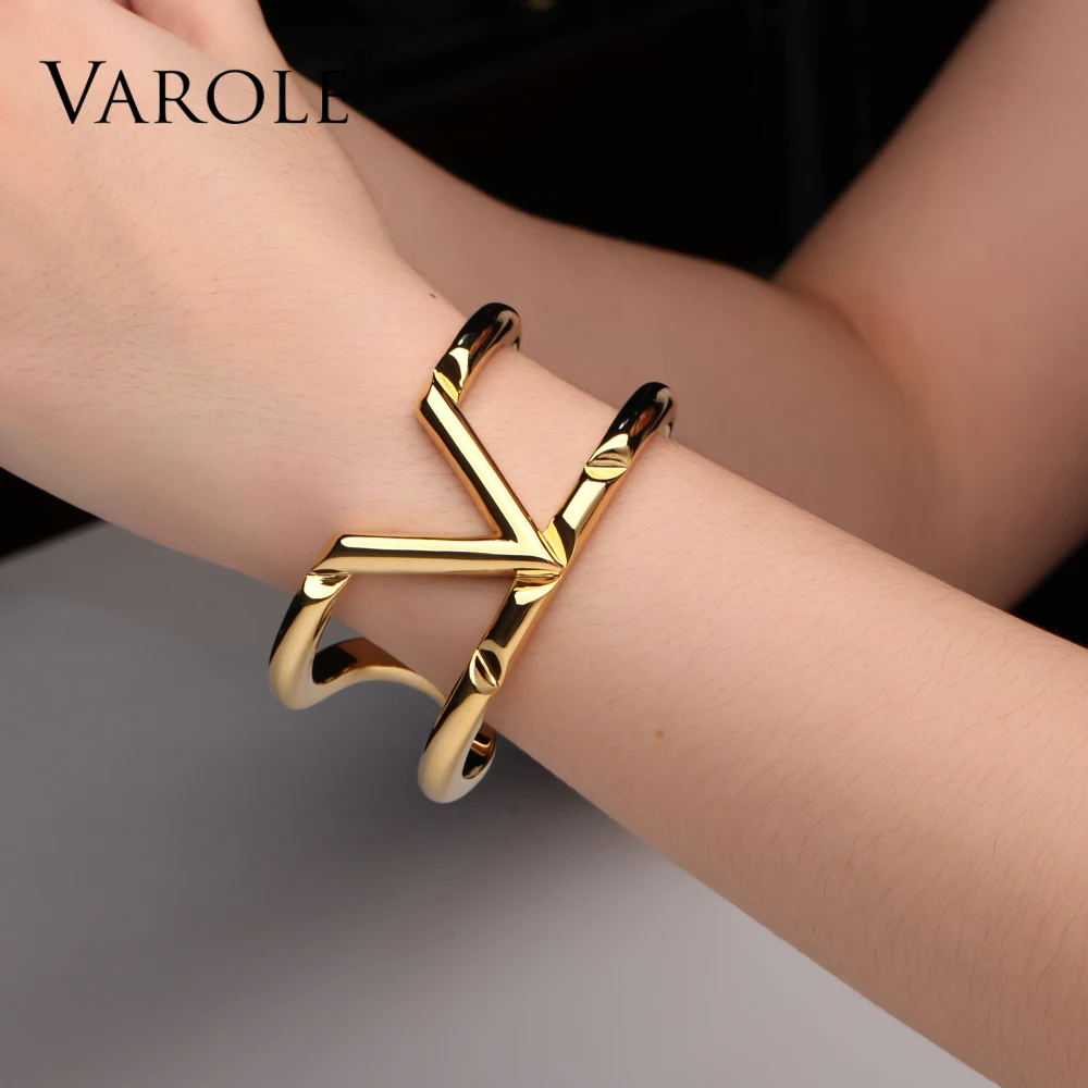 Ism hollow bangles for women gold color punk alphabet v bracelets party fashion jewelry thumb200