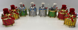 Vintage Lot 8 Teddy Bear on Drum 3 in tall Embellished Christmas Tree Ornaments - £19.60 GBP