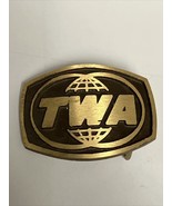 VINTAGE 1970s TWA TRANS WORLD AIRLINES SOLID BRASS BELT BUCKLE 3”X2” - £18.56 GBP