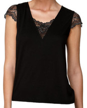 Flora by Flora Nikrooz Womens Kat Lace-Trimmed Knit Top Size Medium, Black 001 - £19.57 GBP