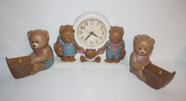 Vintage 1987 Homco 3 Bears Baby Nursery Room Decor Wall Quartz Clock &amp; Plaques - £23.70 GBP
