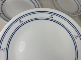 8 CORELLE Bread / Dessert/ Sandwich Snack Plates 6 3/4 in 4 Blue Rings +... - $21.78