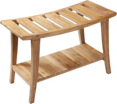 30&quot; Nordic Style Solid Teak Asian Style Bench With Shelf - £213.88 GBP