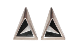 Mexico 925 Sterling Silver Onyx Inlay Art Deco Clip On Earrings RARE - £110.61 GBP