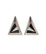 Mexico 925 Sterling Silver Onyx Inlay Art Deco Clip On Earrings RARE - £108.10 GBP