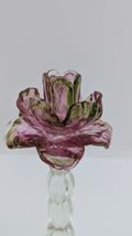 Art Glass Venetian Floriform Flower Candlestick Holder Pair Pink Green 10"&12" image 7