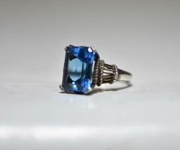Blue Ice ring vintage crystal cocktail sterling silver women Size 6.50 - £37.86 GBP