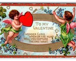 Cupids and Flowers To My Valentine Gilt Embossed DB Postcard H18 - $4.90