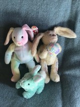 Lot of TY Cream Jointed Holding Easter Egg Plush Pastel HIPPIE &amp; Green Commonwea - £10.29 GBP