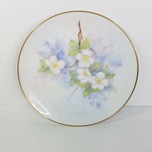 Vintage Porcelain Hand Painted Dogwood Blossoms 9.5&quot; Plate Gold Trim Signed Back - £27.77 GBP