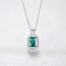 Imitation Gem Pendant 925 Silver Necklace Female Emerald Clavicle Chain Temperam - £15.98 GBP