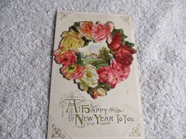 Pop-up Flower Roses Farm house Early 1900s Happy New Year Postcard Posted - £19.46 GBP