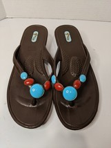 OKA  Brown Blue Red Stone Rubber Thong Flip Flop Sz M/L Slip On Slides Sandals - £18.66 GBP