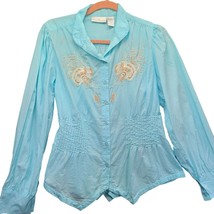 Soft Surroundings Womens Blouse Blue Size Medium 100% Cotton Button Down - £14.21 GBP