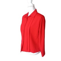 Leslie Fay Petites VTG 70s Women Red Jacket Blouse Sz 10 Pleated Button Up USA - £26.14 GBP