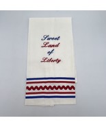 Patriotic Tea Towel Home Sewn Embroidered &quot;Sweet Land of Liberty&quot; Red Wh... - £8.14 GBP