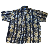 Vintage Sunforce Hawaiian Shirt 2XBig Black  Orchid Floral Rayon Button Up - $12.19