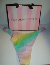 VICTORIA&#39;S SECRET &quot;PINK&quot; HIGH LEG THONG PANTY MULTI-COLOR PASTEL GRADIEN... - £10.27 GBP