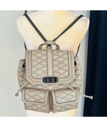 REBECCA MINKOFF QUILTED LOVE LEATHER BACKPACK PURSE, Tan/Gray, Luxury - $120.62