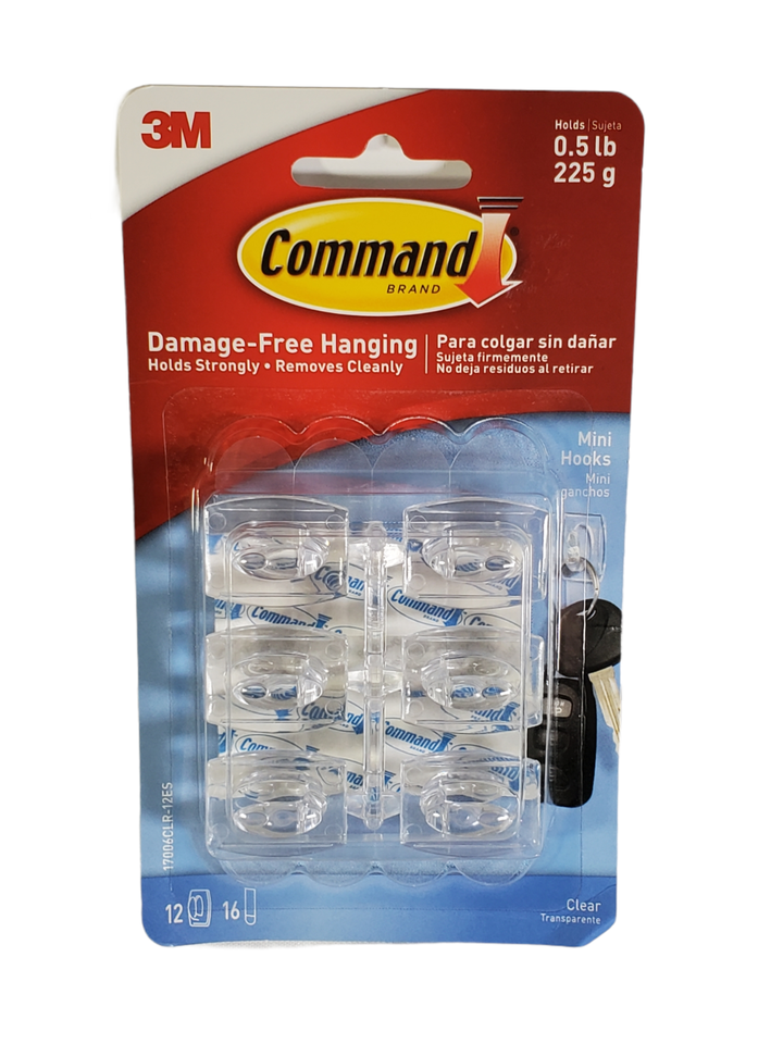 Command 12 Hooks 16 Strips Clear Mini Decorative Hooks .5 lb Hold - NEW - $7.58