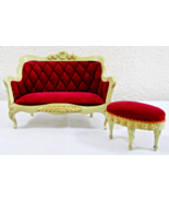 Dollhouse Sonia Messer Block House French Empire Red Velvet Sofa and Ott... - $127.71