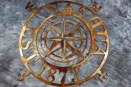 Nautical Compass Rose w/ Customized Name &amp; Date  - Metal Wall Art - Copper 30&quot; - £83.77 GBP