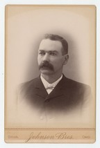 Antique Circa 1880s Cabinet Card Handsome Rugged Man With Mustache Bryan, OH - £9.52 GBP