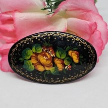 Artist Signed Hand Painted Lacquer Vintage Russian Flower Brooch C.Markova - £13.31 GBP
