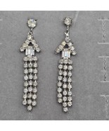 Estate Rhinestone Dangle Earrings Screw Back Silver Tone Wedding Formal ... - $29.99