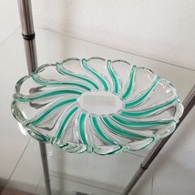 Mikasa Crystal Peppermint Swirl Holiday Platter Green Small Christmas 9.25&quot; Long - £14.93 GBP