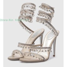 Cross Strap Crystal Pendant Sandals With Heel Women Newest Open Toe Bling Sandal - £134.22 GBP
