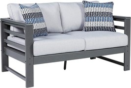 Signature Design by Ashley Outdoor Amora HDPE Patio Loveseat with Cushion, Charc - £920.44 GBP