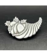 Vintage Hallmark Thanksgiving Cornucopia Silver tone Brooch 2.25&quot; Plasti... - £4.73 GBP