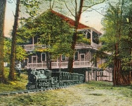 1908 Bath House Silver Lake Akron Ohio Postcard Train Railway Railroad - £13.80 GBP