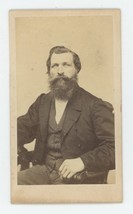 Antique CDV Circa 1870s Handsome Rugged Man With Large Beard Winter Cambridge MA - £9.57 GBP