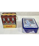 Coca-Cola Vintage Style Rectangle Tin Lidded Box Christmas Lot OF 2 - $20.30 CAD