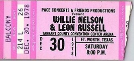 Willie Nelson Leon Russell Concierto Ticket Stub December 30 1978 Of Forth Texas - £39.82 GBP