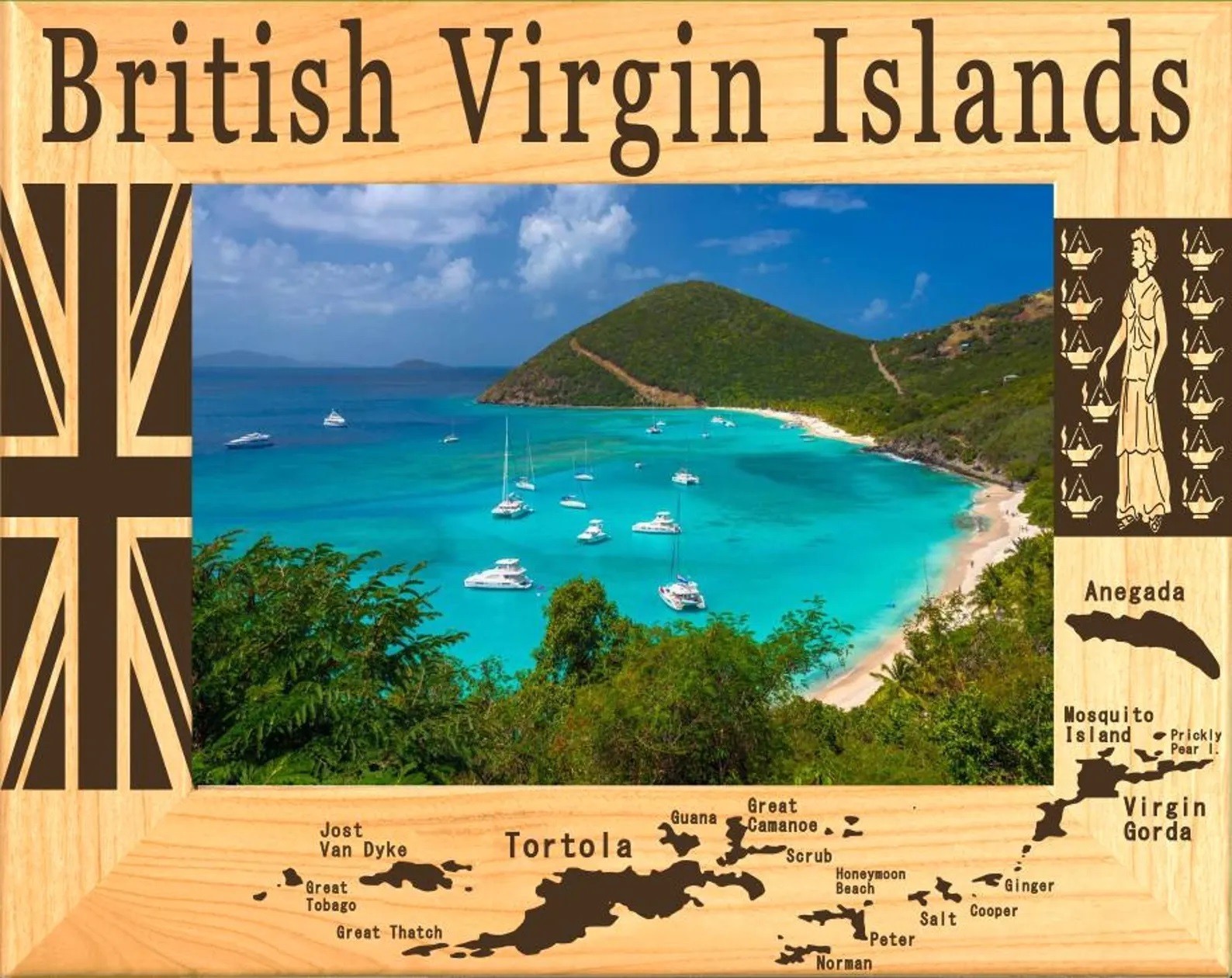 British Virgin Islands Laser Engraved Wood Picture Frame Landscape (3 x 5) - $25.99