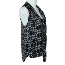 Halogen Top Black White Print Blouse Tie Neck Hi Low Sleeveless Career Size M - £13.23 GBP