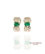 18k (750) Yellow Gold Natural Emerald and Diamond Earrings - $2,633.40